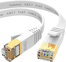 Folishine Cable Ethernet 5m, cat7 cable Ethernet de alta velocidad, cables de conexión LAN plana con conectores STP RJ45 para router, módem, más rápido que Cat5e/Cat5/Cat6/Cat6e - Blanco