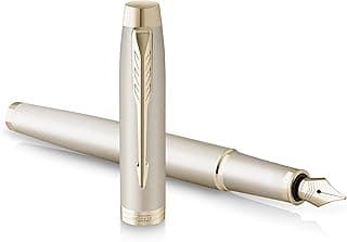 PARKER Pluma estilográfica IM monocromática | Tinta azul | Acabado y detalles en champagne | Punta media | Estuche de regalo