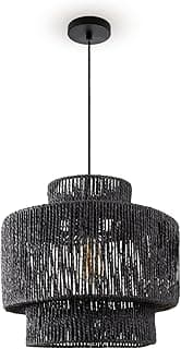 Paco Home Lámpara De Suspensión Mesa Comedor Papel Boho Colgante Lámpara E27 Ratán, Farbe_MuVa:Negro (Ø40cm), Tipo de luminaria___Color:Lámpara colgante - Negro