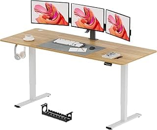 SANODESK QS Escritorio Elevable Eléctrico 180x80 cm, con Controlador de Pantalla Digital y Memoria, con Dos Ganchos, Escritorio Ergonómico para Oficina y Hogar -Arce