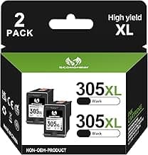 Economink 305XL Cartuchos de Impresora para HP 305, Alta Capacidad, Recambio Compatible con Tinta HP 305 para DeskJet 1210 1212 2700 2710e 2720e Envy 6000 6030e Pro 6400 6420e, Paquete de 2 Negro