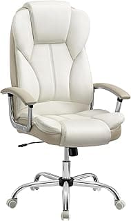 SONGMICS Silla de Oficina, Silla de Escritorio, Silla de Juego con Reposabrazos, Silla de Ordenador, Silla Ejecutiva, Altura Ajustable, para Estudio, Blanco Crema y Marrón Camello OBG057W01