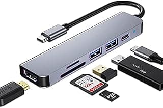 Adaptador USB C, multipuerto USB C para MacBook Pro y Accesorios Air 6 en 1 con 4 K HDMI, USB 3.0, Lector de Tarjetas SD/TF, 100 W PD Compatible para portátil y Otros Dispositivos Tipo C