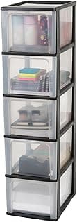Iris Ohyama Unidad de almacenamiento de plástico con 5 cajones profundos, Negro, formato A4, A5 y A6, multiusos, para oficina, escuela, papelería, armario y hogar, Torre, Organizador, OCH-2500