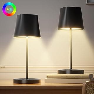 Quntis Lámpara de Mesa LED Recargable Inalámbrica, Regulable Táctil 3000K-5000K+RGB, Lámpara de Mesa para Exterior Impermeable IP44 para Restaurante/Bar/Camping/Balcón/Dormitorio - 2 Piezas