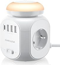 CHICLEW Regletas Enchufes Proteccion Sobretension, Cubo Enchufes con USB 8 IN 1, Enchufe Multiple con 4 Tomas y 3 USB y 1 USB-C, Ladron Enchufes con Luz Nocturna el Hogar Oficina y Viajes, Cable 1.8M
