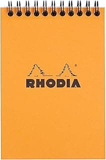 RHODIA, 13500C, Libreta con espiral, A6, Interior: cuadrados pequeños, 80 Hojas papel blanco Clairefontaine 80gr, Naranja