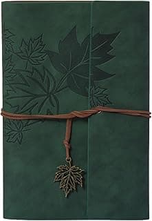 PTJJXA Cuaderno Diario de Cuero A6, 18,5x12cm Diario de Viaje Recargable, Bloc de Notas Vintage con Hojas Sueltas de Papel Kraft en Blanco, Cuaderno de Bocetos (Verde)
