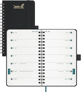 BEZEND Agenda 2025 2026 Semana Vista Espiral Pequeña 9 x 15,5 cm, 18 Meses Agenda Escolar de Bolsillo de Jul.25 a Dic.26, A6 Planificador Semanal con Doble Horario, Tapa Blanda Cuero PU, Negro