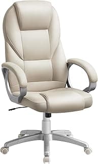 SONGMICS Silla de Oficina Ergonómica, Silla Giratoria con Ruedas, Silla de Escritorio, Altura Ajustable, Silla de Estudio, Blanco Crema OBG022W01
