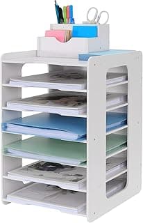 Organizador de escritorio con bandejas para cartas, organizador de escritorio de oficina, soporte para documentos A4, bandejas para archivar documentos en casa, oficina, escuela (diseño de 7 estantes)