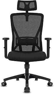 Durrafy Silla Oficina Ergonómica, Silla de Escritorio con Reposacabezas Ajustable, Reposabrazos, Soporte Lumbar, Altura Regulable y Oscilación de 90°-120°, Silla Giratoria Capacidad de Peso 150kg