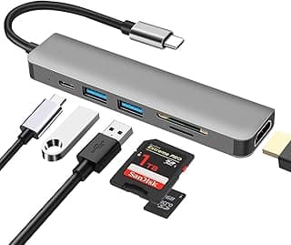 DEMKICO Hub USB Tipo C, 6 en 1 Adaptador multipuerto con HDMI 4K, Lector de Tarjetas SD/TF, USB 3.0 y USB 2.0, Puerto PD de 100 W, Compatible con MacBook Pro/MacBook Air/DELL XPS y Plus
