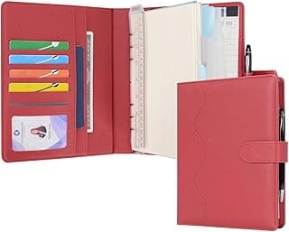 WASON Cuaderno de Cuero PU A5 con Papel Recargable, Carpeta de Anillas Extraíbles con Portapapeles, Bloc de Notas y Bolígrafo para Viajes, Negocios, Organizador de Escuela (Rojo)
