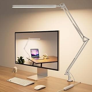 SKYLEO Lámpara Escritorio LED - 80cm Flexo LED Escritorio - 5 Modos X 11 Brillo - 1300LM - Temporizador y Función de Memoria - 12W Luz Escritorio - Blanco