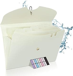DoocliB Carpeta archivadora A4 A4, sistema de carpetas con 7 compartimentos, portátil, ampliable con banda elástica para oficina, escuela, casa (beige)