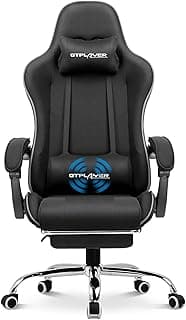 GTPLAYER Silla de Gaming de Tela, Silla de Oficina, Masaje, sillón Gamer, Silla ergonómica con reposapiés, reposacabezas, cojín Lumbar de Masaje, Silla Acolchada, Silla giratoria, Color Negro