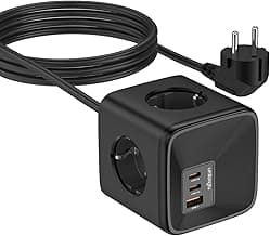 Regleta Enchufes USB 7 en 1, Regleta Cubo 4 Tomas AC (4000W/16A) y 3 Puertos USB (33W) Enchufe Multiple, Regleta Enchufes Proteccion Sobretension y Cable Extensión 1,5 m para Casa, Oficina, Escritorio