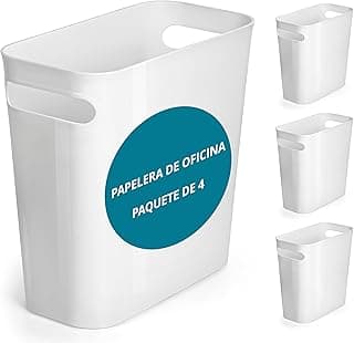 Winter Shore Cubo de Basura Blanco Pequeño de 6 L Blanco (4 Pack) Papelera Pequeña Plástico Delgada con Asas - Dormitorio, Baño, Salón, Debajo del Escritorio, Oficina, Habitaciones Infantiles, Cocina
