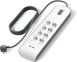 Belkin Regleta de enchufes con 8 tomas y 2 puertos USB-A (2,4 A) con protección contra sobretensiones, 900 julios, ladrón, cable de 2 metros, base múltiple con protección eléctrica, hogar y oficina