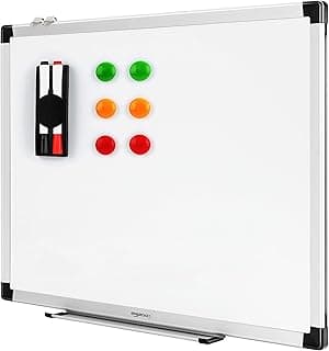 Amazon Basics Pizarra blanca magnética con bandeja para rotuladores y marco de aluminio, 60 cm x 45 cm