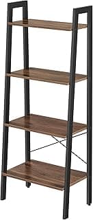 VASAGLE Estantería de Escalera, Estantería de 4 Niveles, para Salón, Dormitorio, Cocina, Oficina en Casa, Estilo Industrial, Marco de Acero, Marrón Avellana y Negro LLS044B03