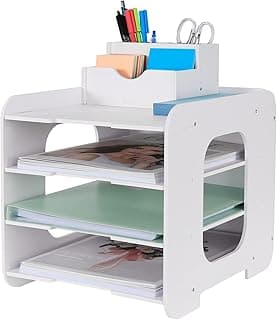 Organizador de escritorio con bandejas para cartas, organizador de escritorio de oficina, soporte para documentos A4, bandejas para archivar documentos en casa, oficina, escuela (diseño de 4 estantes)