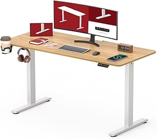 SANODESK QS1 160 x 75 cm Escritorio Elevable Eléctrico con Tablero, Mesa de Elevable Eléctrico Escritorio Regulable en Altura con Gancho Portavasos 4 Control de Memoria Tecnología Anticolisión-Arce