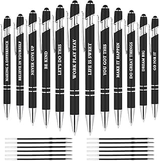 AUAUY 12Pz Bolígrafos de Metal con 12 Recambios, Bolígrafos Inspiradores Citas con Punta de Lápiz Óptico Bolígrafos, Bolígrafos Inspiradores Bolígrafos de Tinta Negra 0.5 mm （Negro）
