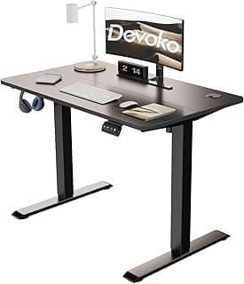 Devoko Escritorio Elevable Eléctrico 100 x 60cm,Escritorio Regulable en Altura con Gancho, 71-119 cm, 2 Opciones de Memoria Inteligente, Adecuado para Estudiar Trabajar（Negro）