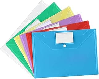 Vicloon Carpetas Para Archivo, 6Pcs Carpetas de Plástico A4 Bolsas de Documentos con Botón para Documentos, Certificados, Recibos, Oficina y Escolar, Colores