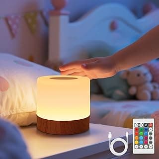 VKH Lámpara de Mesita de Noche LED RGB Recargable sin Cable, Modelo Disco Plano, con Control Táctil y Mando, Luz Nocturna Infantil para Dormitorio, Escritorio y Exteriores