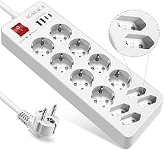 Regletas Enchufes 12 Tomas USB C, Regleta 12 Enchufes Proteccion Sobretension hasta 1700 Julios, 4 USB Regleta Alargador con Interruptores Enchufe Multiple Protección Infantil 1.5m Cable, Blanco