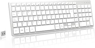 LeadsaiL Teclado Inalámbrico Silencioso QWERTY Español, Teclas de Perfil Bajo, Teclado Numérico, Receptor USB 2.4GHz, Ergonómico Wireless Keyboard para Windows Mac PC Ordenador Portátil - Plata