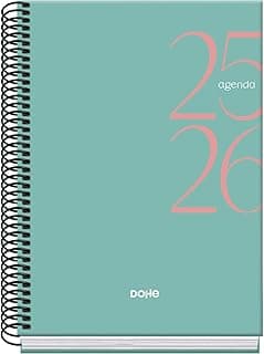 Dohe - Agenda Escolar 2025 2026 - Semana Vista, Tamaño A5 (15x21 cm), Español e Inglés, Septiembre a Junio, Cierre de Espiral, Tapa Dura - SYSTEM Verde