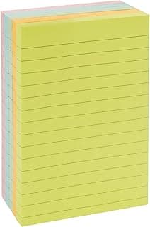 Amazon Basics Blocs de notas adhesivas, papel rayado, 10,16 x 15 cm, Rectangular, 5 Unidad, Colores surtidos