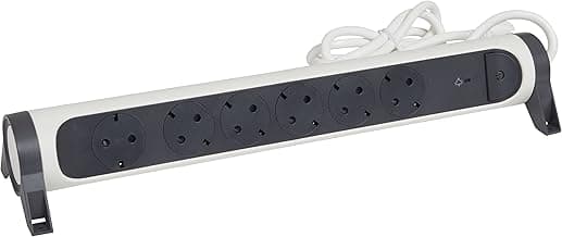 LEGRAND Regleta de enchufes con protección contra sobretensión, con Interruptor, Enchufe múltiple con 6 Tomas de Corriente, Cable de 1,5 MTS, Color Blanco/Gris Oscuro 694509