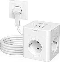 Cubo de Enchufes con USB C, 7 en 1 Regleta de Enchufes Múltiples Plana de 4 Tomas con Conmutación Individual & Cable de 2 m, 1 Distribuidor de Enchufes Múltiples USB Tipo C para Oficina, Blanco