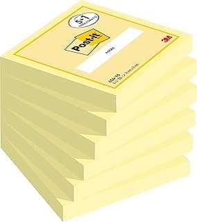 Post-It Notas Canary Yellow, Paquete de 5 + 1, 100 Hojas por Bloc, 76x76 mm, Color Amarillo, Notas Adhesivas para Listas de Tareas y Recordatorios