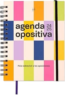 UO Agenda Escolar Opositiva Semana Vista: empieza en septiembre de 2024 y acaba en agosto de 2025, Tapa dura, Incluye 127 stickers, Goma elástica y Cinta de registro