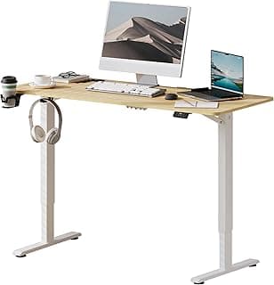 SANODESK 110x60cm Escritorio de Elevable Eléctrico con UN Tablero Entero Mesa de elevable Standing Desk Escritorio en Altura Mesa Escritorio con Gancho, Función de Memoria para Oficina y Hogar-Arce