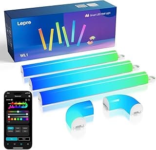 Lepro WL1 AI Barras de Luz LED Inteligente de Pared, LLM Luces LED de WiFi Funciona con Alexa y Google Home para Gaming Habitación, PC Decoración, RGB Sync de Música y Control de Voz, 6Pcs+2Esquinas