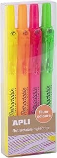 APLI 18932 - Pack de 4 subrayadores retractables de punta biselada, marcadores colores flúor