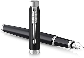 PARKER IM Pluma estilográfica | negro mate con detalles cromados | punta mediana con tinta azule | caja para regalo