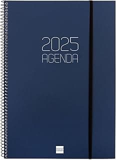 Finocam - Agenda Espiral Opaque 2025 Semana Vista Horizontal Enero 2025 - Diciembre 2025 (12 meses) Azul Español
