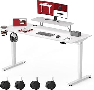 SANODESK SQ1 Escritorio Elevable Eléctrico 120 x 60 cm, Standing Desk, Mesa de Pie con Soporte para Monitor, 4 Ruedas, Tablero Telescópico Bidireccional y Función de Memoria (Blanco)