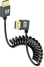 GELRHONR Cable en espiral HDMI 8K ultra fino, HDTV a HDMI 2.1 de alta velocidad, 48 Gbit/s 8 K @ 60 Hz 4 K @ 240 Hz para TV, monitor, ordenador, Xbox, portátil (ángulo