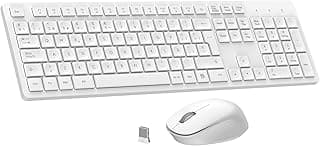 LeadsaiL Teclado y Raton Inalámbrico, Teclado y Raton Inalambrico Ergonómico, Español QWERTY, Tamaño Completo con Teclado Numérico, Receptor USB 2.4 GHz for Mac, PC, Ordenador Portátil-Blanco