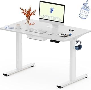 FLEXISPOT 100X60cm Escritorio Elevable Eléctrico con Tablero Entero, Standing Desk, Mesa Elevable Escritorio de Elevable con 4 Opciones de Memoria Inteligente para Oficina y Hogar(Blanco)