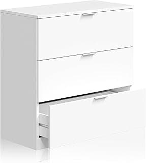 Habitdesign Cómoda 3 Cajones, 80x77x38 (AltoxAnchoxFondo-en cm), Cajonera Dormitorio Color Blanco Artik, Modelo LowCost